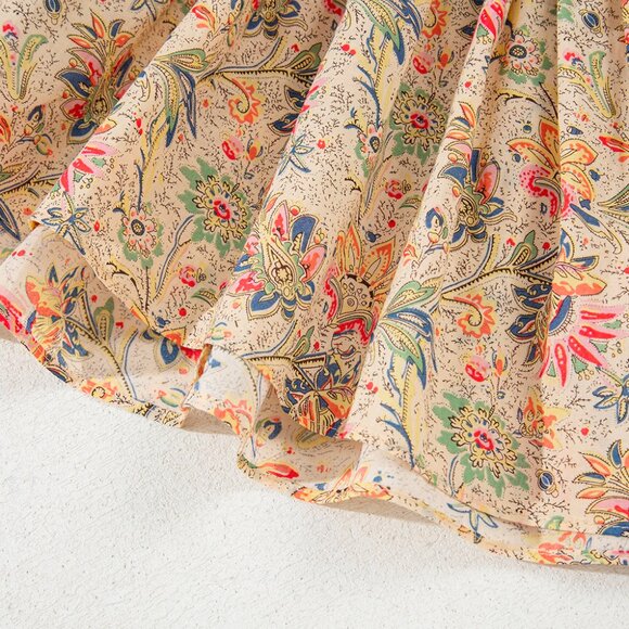 B263 Apricot Floral Print Spaghetti Straps Ruffled Peplum Tank Top - Picture 10 of 13